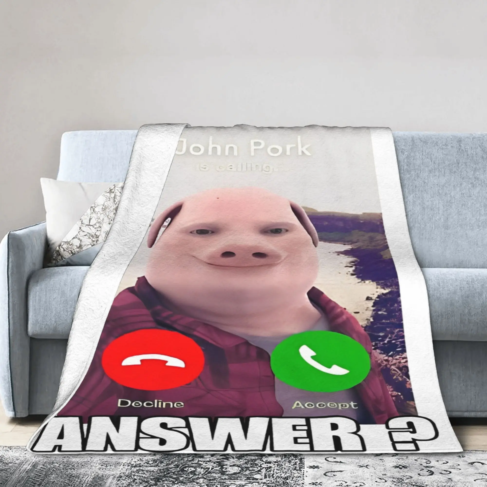 John Pork Is Calling Funny Meme  Stuff Blankets Ultra-Soft Flannel  Throw Blankets Relax Plush Thin Quilt