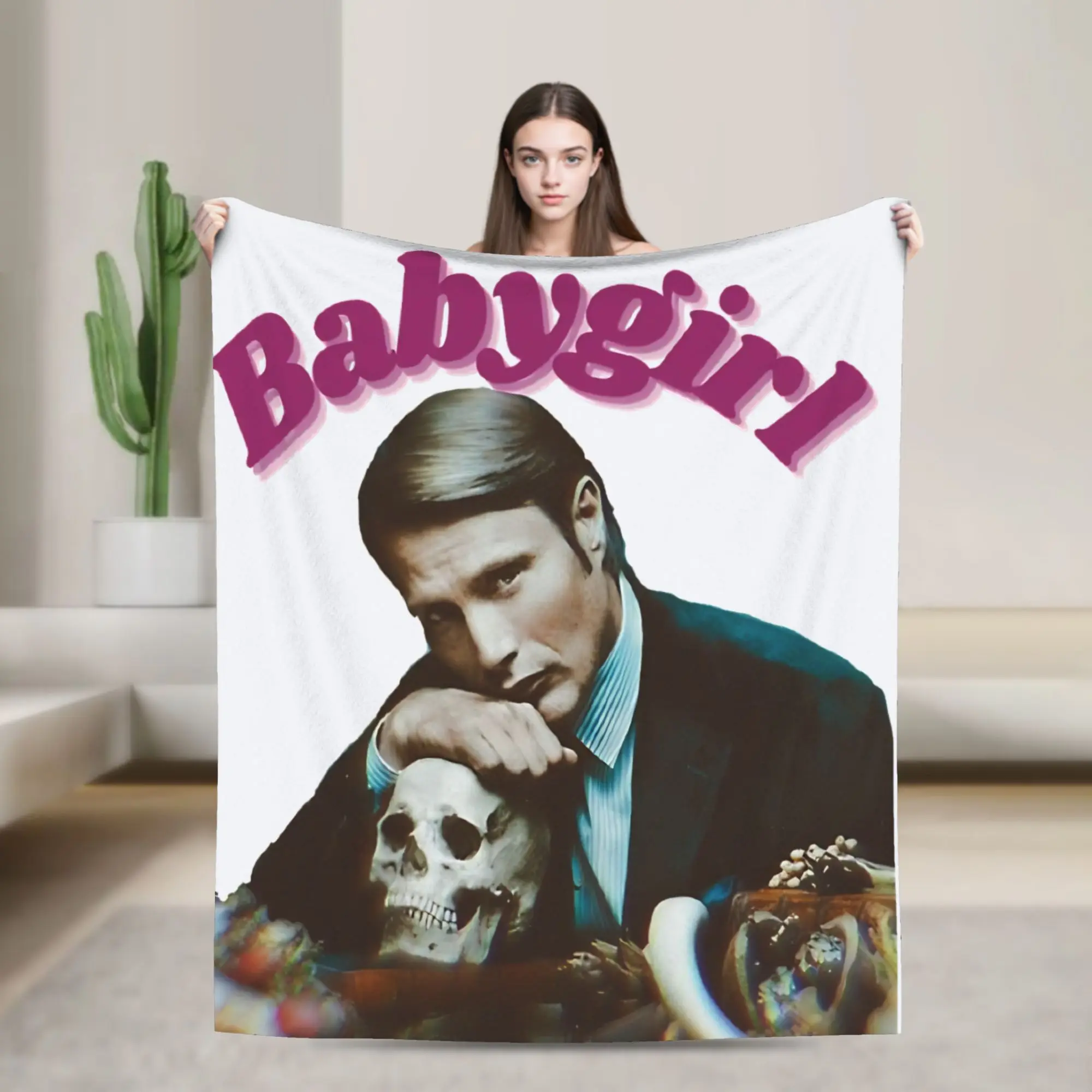 Mads Mikkelsen Hannibal Babygirl Flannel Blanket  Super Warm Throw Blanket for Outdoor Camping Novelty Bedspread Sofa Bed Cover