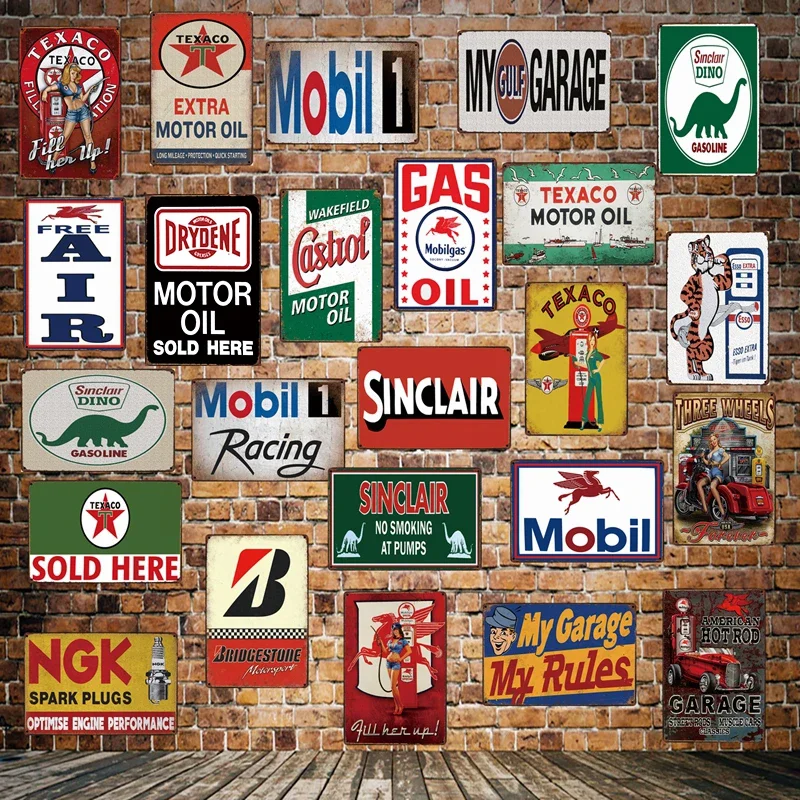 [ Mike86 ] TEXACO MOBIL Castrol Sinclair ESSO Motor oil Metal Sign Wall Plaque Poster Painting art Christmas Decor Art FG-518