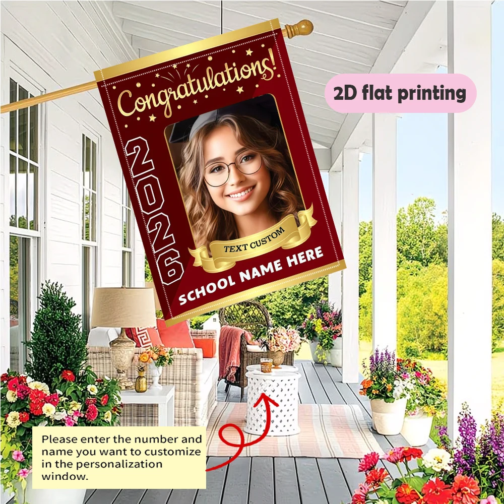 1pc double-sided Customizable Graduation Garden flag personalized custom Text & Photo&School Name Durable outdoor flag 30*45cm(1