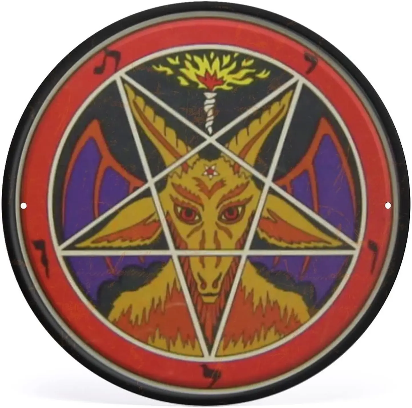 Baphomet tin sign, Pentagram Occult Magick Vintage Style Round Tin Sign Wall Sign Wall Decor Gift for Mom, Dad, Friends Tin Sign