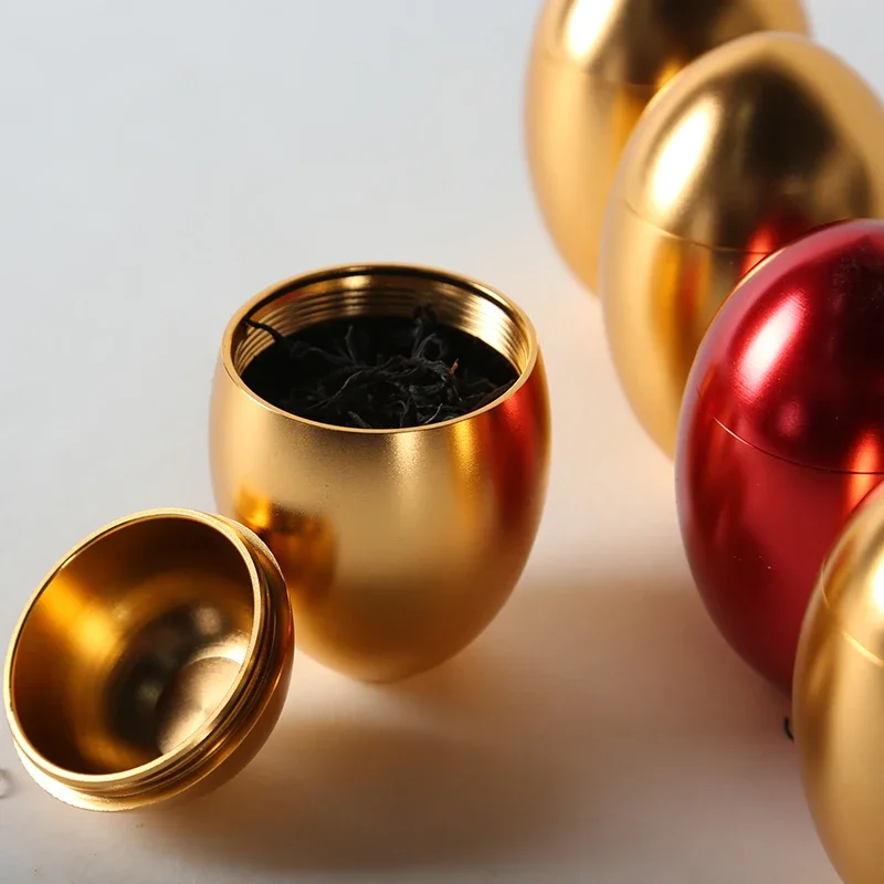 

Aluminum Alloy Egg-shaped Storage Tank Mini Portable Tea Pot Metal Golden Egg Storage Tank Creative Gifts Storage Supplies F0R8A