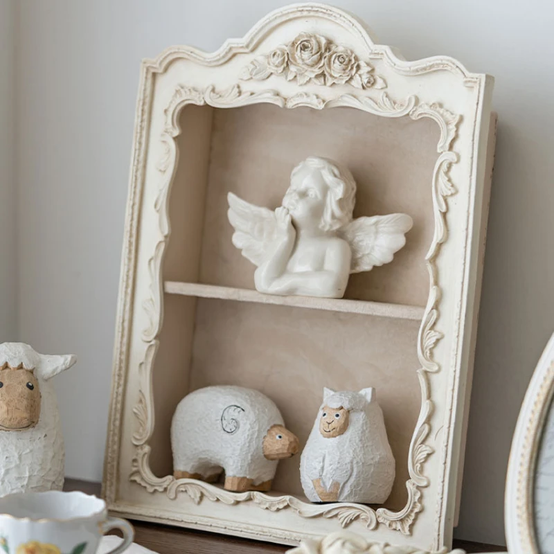 

White Carved Storage Rack European Multi-Layer Organizer Rack Wall Mounted Resin Cabinet for Living Room Decor Storage