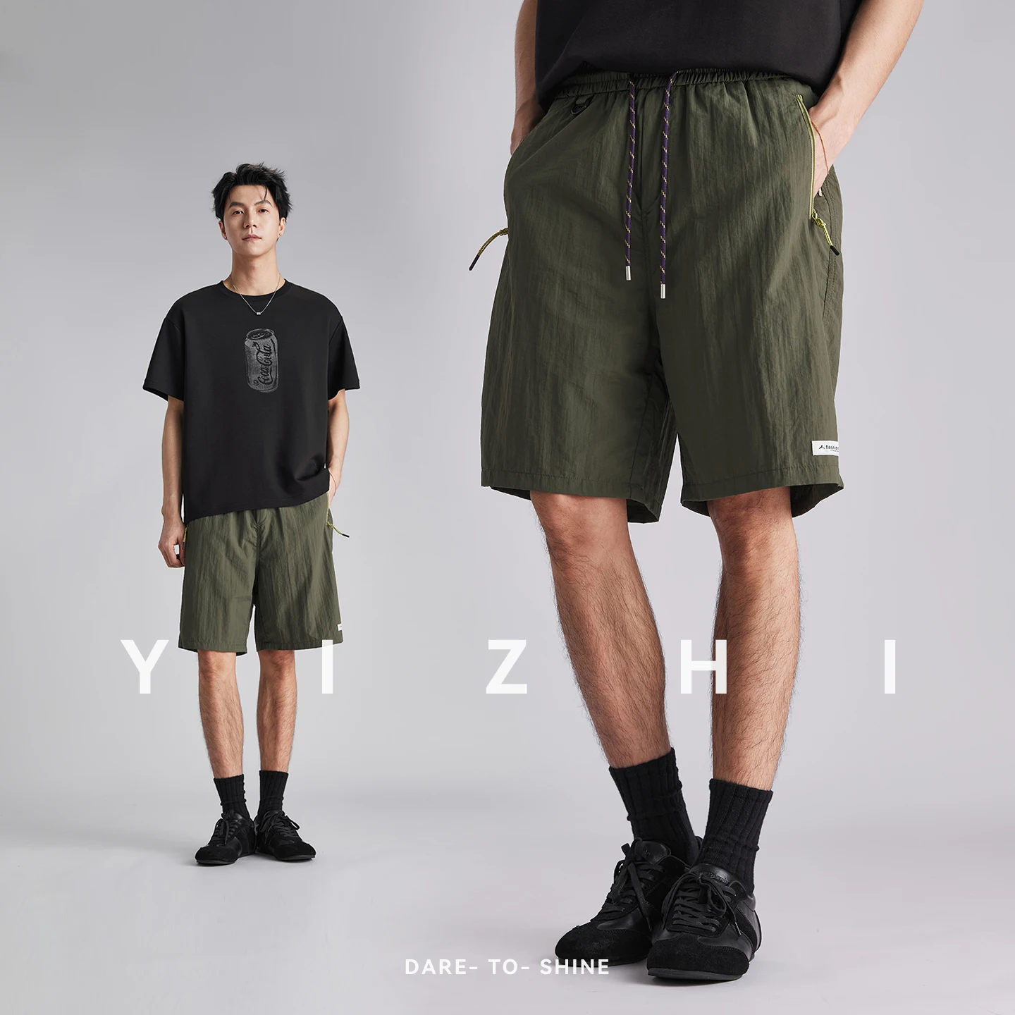 

Men Mountain Style Color Block Drawstring Straight Cargo Casual Shorts Summer Loose Breathable Sports 5 Inch Bermuda Shorts