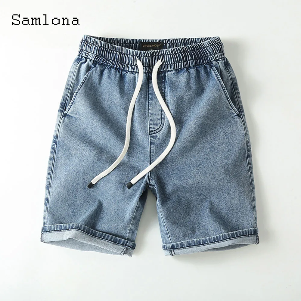 2024 Stylish simplicity Men Fashion Lesiure Pocket Demin Shorts Men's Crimping Short Jeans New Casual Elastic Waist Demin Shorts