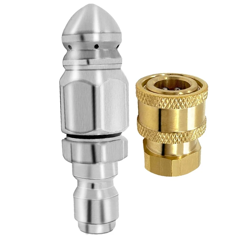 2Pc 5000PSI Sewer Jet Nozzle With Pressure Washer Coupler, Brass Fittings Quick Connector,1/4 Inch Connect To Female NPT