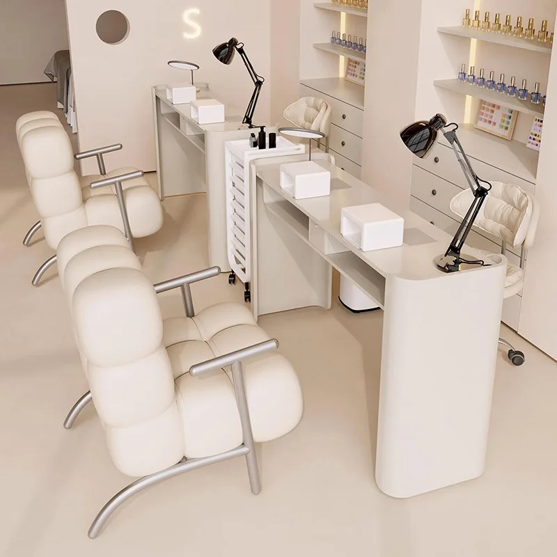 Cream wind manicure table and chair set, high-power second-generation vacuum cleaner, single and double three-person manicure