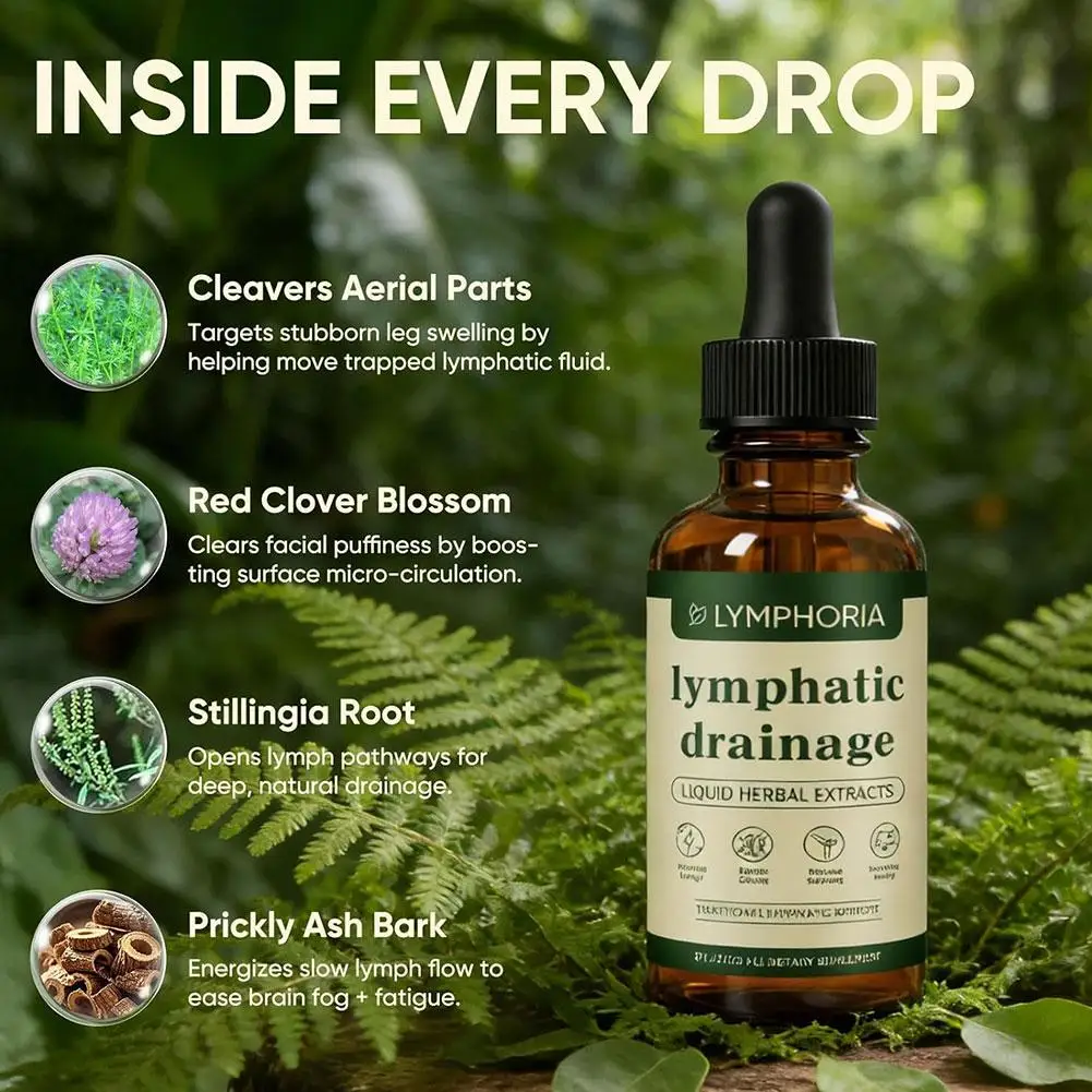 Lymphatic Drainage Support Supplement 60ml Organic Herbal Liquid Boost Vitality Energy Mental Clarity Reduce Swelling