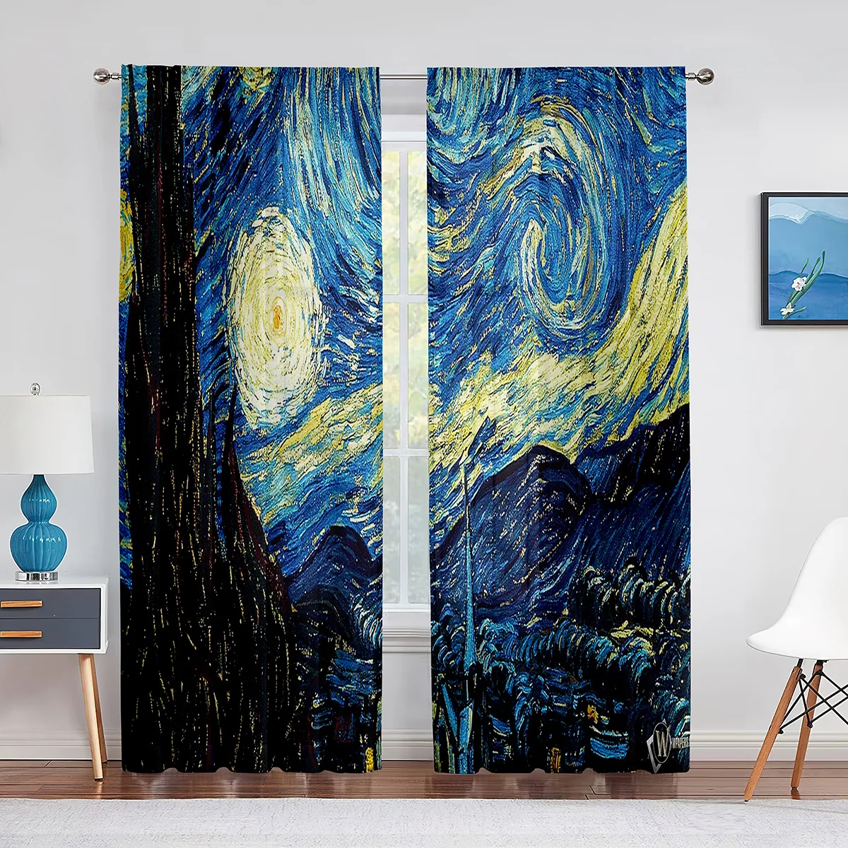 

Starry Night Curtain Printed Van Gogh Stars Art Decorative Curtains 2panels for Living Room Bedroom Kitchen Home Decor Rod Pock