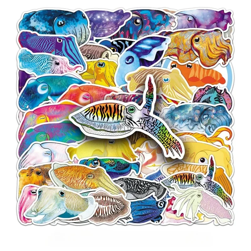 10/50 Uds. Pegatinas de Anime de sepia y pulpo, juguetes para niños, pegatina de animales del océano para bricolaje, portátil, teléfono, TV, nevera, bicicleta, coche
