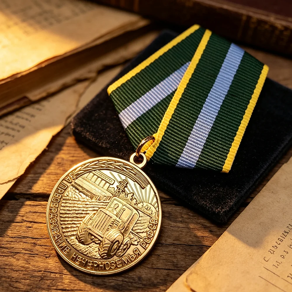 3D Relief Commemorative Badge of Honor Copper Badge Pin-style Ribbon Badge Order Soviet Union Black Lands Development Medal