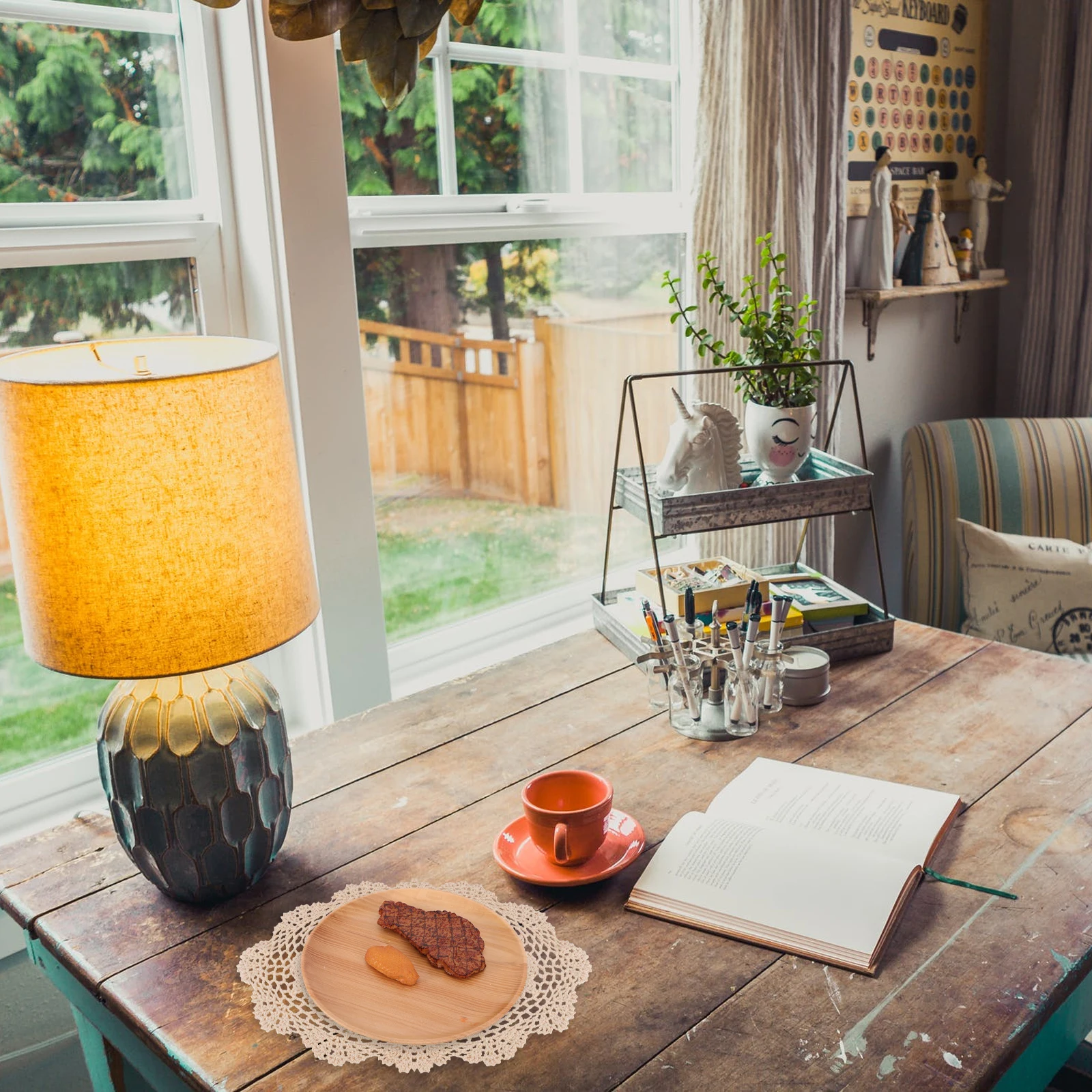 

1Pcs Crochet Flower Table Mat Retro Style Rustic Dining Room Kitchen Decoration Hand-Made Woven Place Mat Romantic Desktop Pad