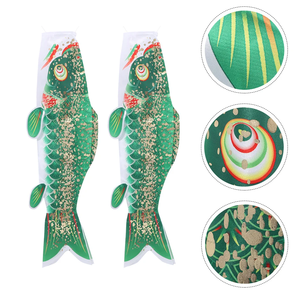 2 Pcs Koi Fish Decorative Banner Flags Japanese Outdoor Pendant Beach Party Wind Socks Satin Decorations