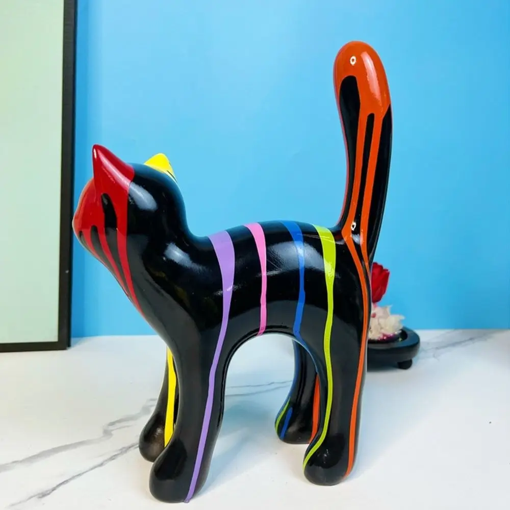 Splash Art Walking Cat Statue Resin Crafts Handmade Painted Graffiti Cat Colorful Painted Graffiti Colorful Cat Figurine