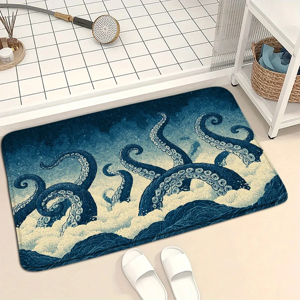 3D Octopus Turtle Pattern Entrance Carpet Absorbent Floor Mat Anti Slip Floor Mat Bathroom Door Quick Drying Bathroom Carpet