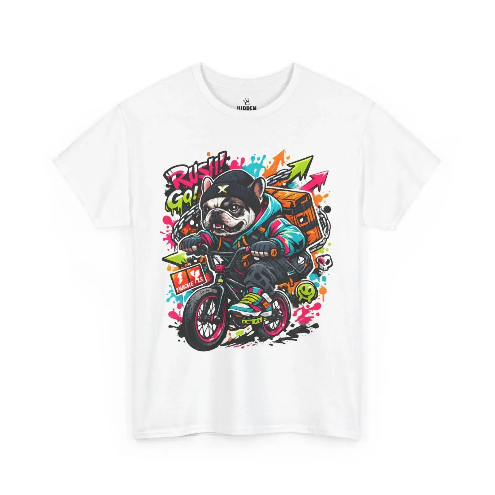 French Bulldog BMX Courier Graffiti T Shirt Urban Streetwear Funny Biker Dog Casual Hip Hop for  vintage Washed fashion