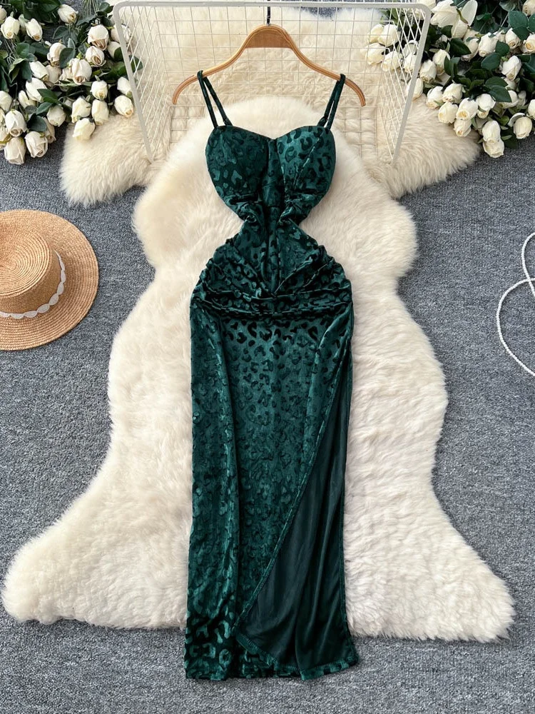 E Vestido Cruzado con Hombros Descubiertos para Mujer, Otoño Invierno, Cintura Alta, Abertura Lateral, Vestido Ajustad...