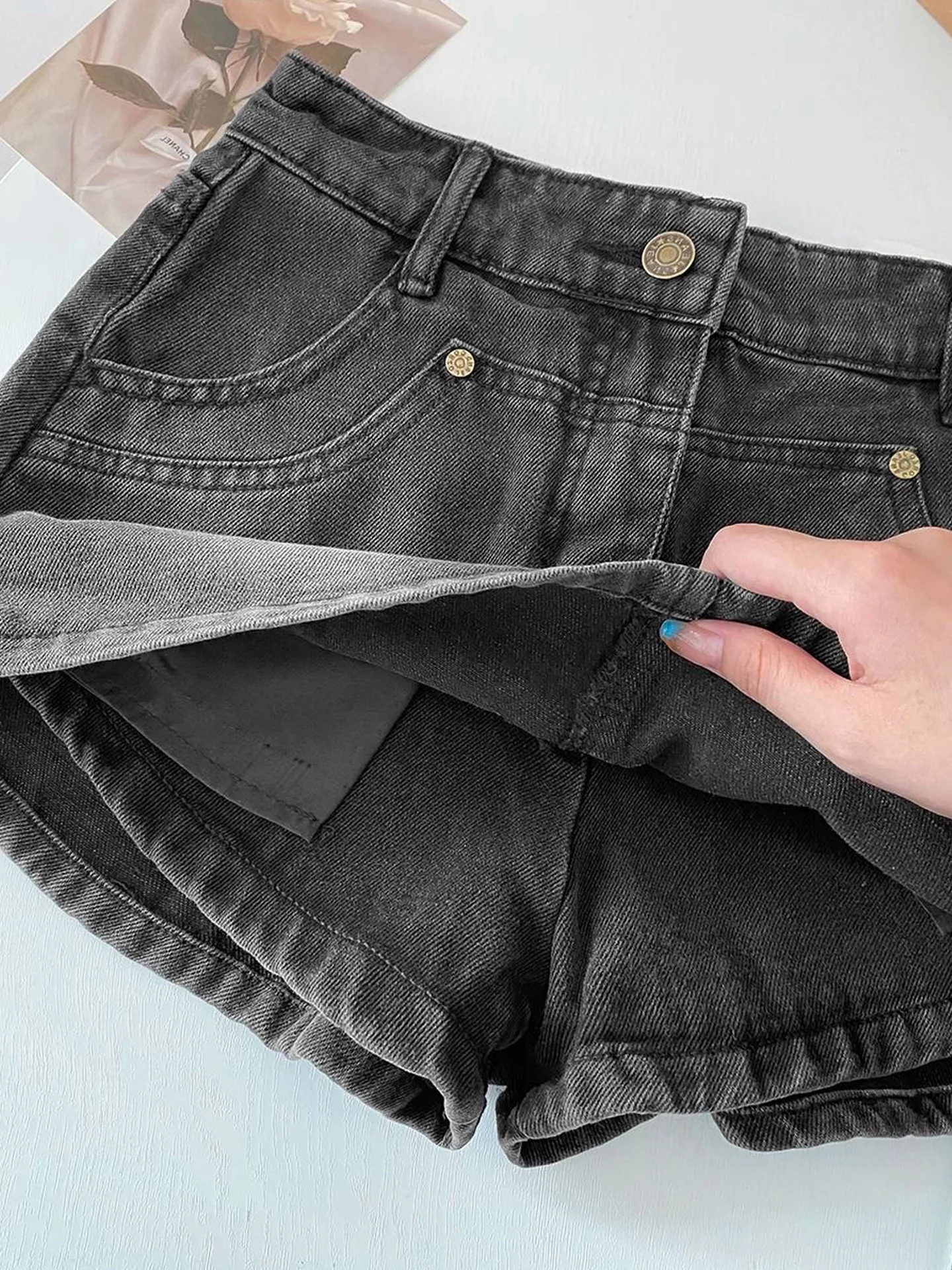 High Waist A-Line  Skirt Women's Denim Skirt Summer New Style Slimming Anti-Light Short Skirt Pants European Style