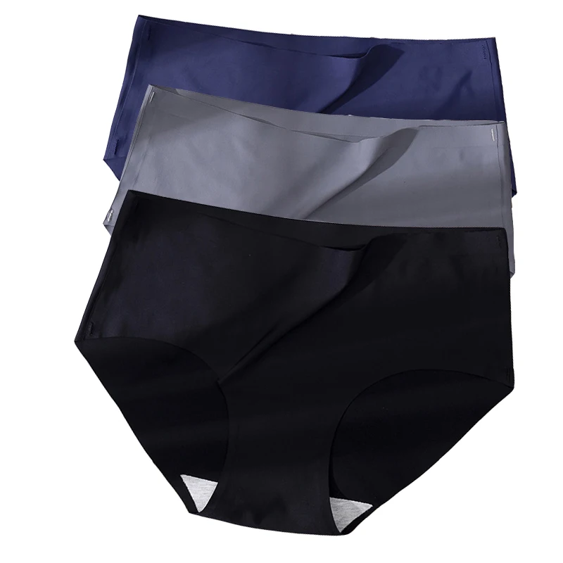 3Pcs/Lot Women's Panties Girls' Underwear Ice Silk Sexy Lingeries Female Soft Seamless Underwear Plus Size Triangle Shorts Cold