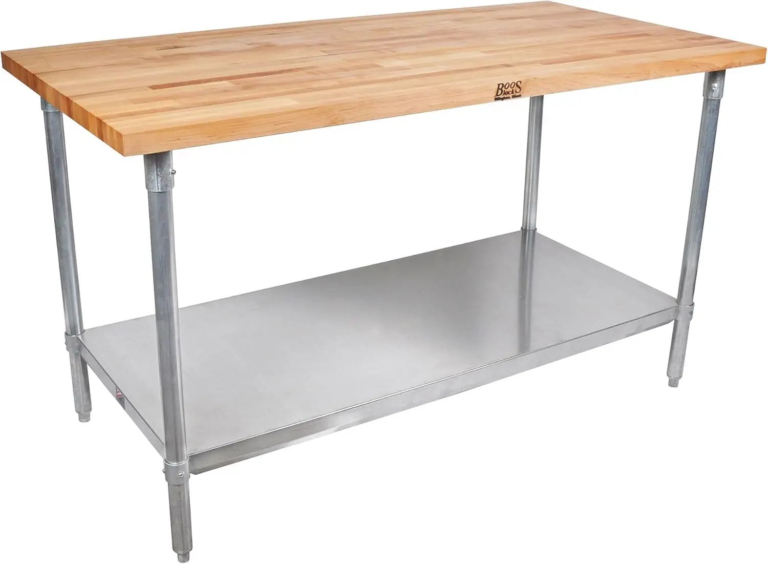 

Maple Wood Counter Top Cutting Board Work Table Island with Adjustable Lower Shelf 60 x 30 x 1.5 Inch Galvanized Steel