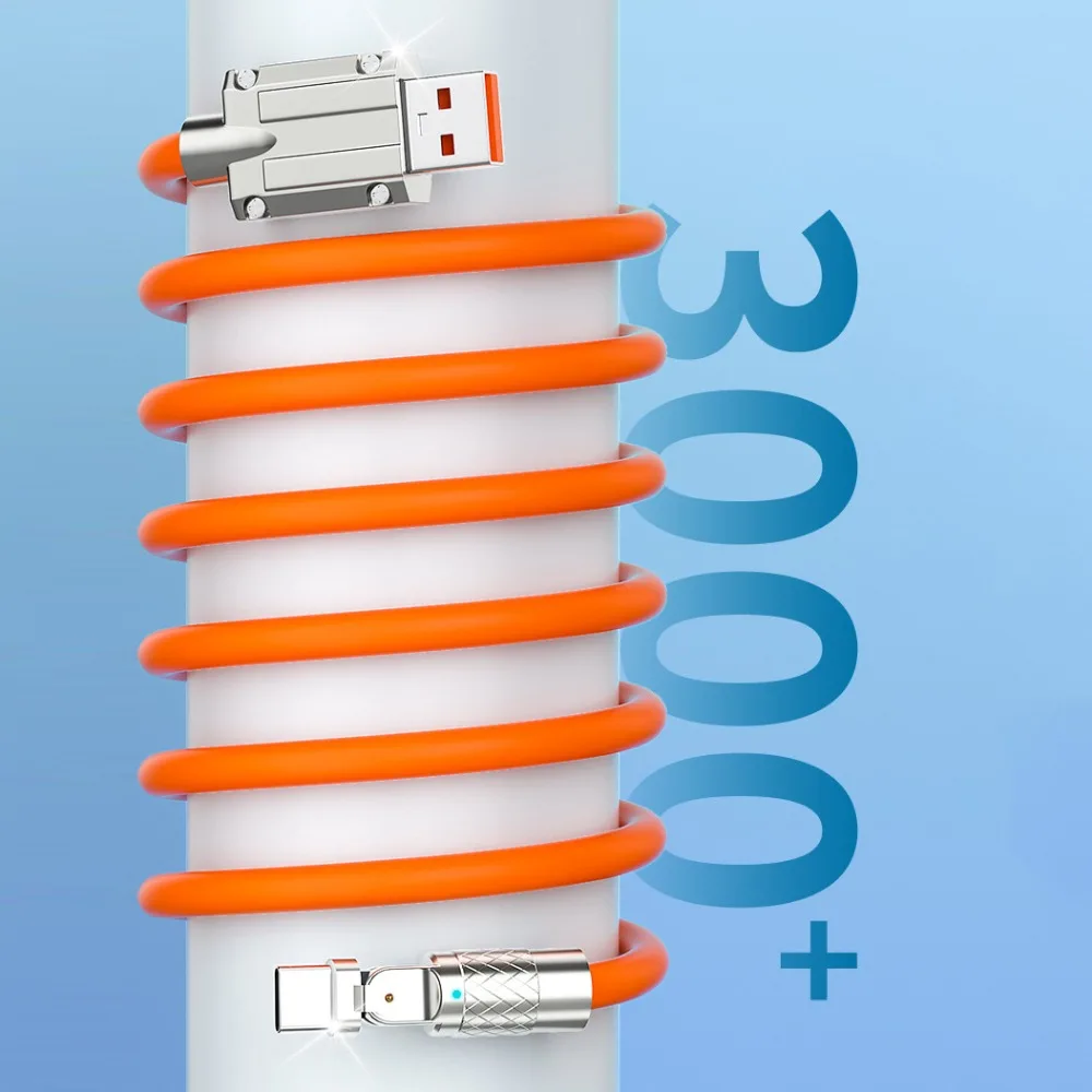 USB A 180 Degree Silicone Data Cable IOS/Type C/micro USB Fast Charging Rotation Silicone Charging Cable 1M/2M Liquid Silicone