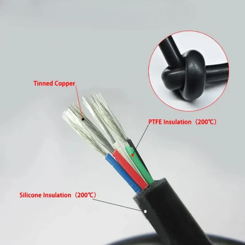 1/5/10m T12 Soldering Iron Station Silicone Cable 2/3/4/5/6/8/10 Cores Tinned Copper PTFE Insulation 200℃ High Temperature Wire