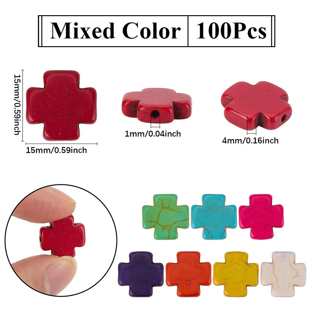 100Pcs Turquoise Beads Dyed Greek Mixed Color 15x15x4mm Hole: 1mm