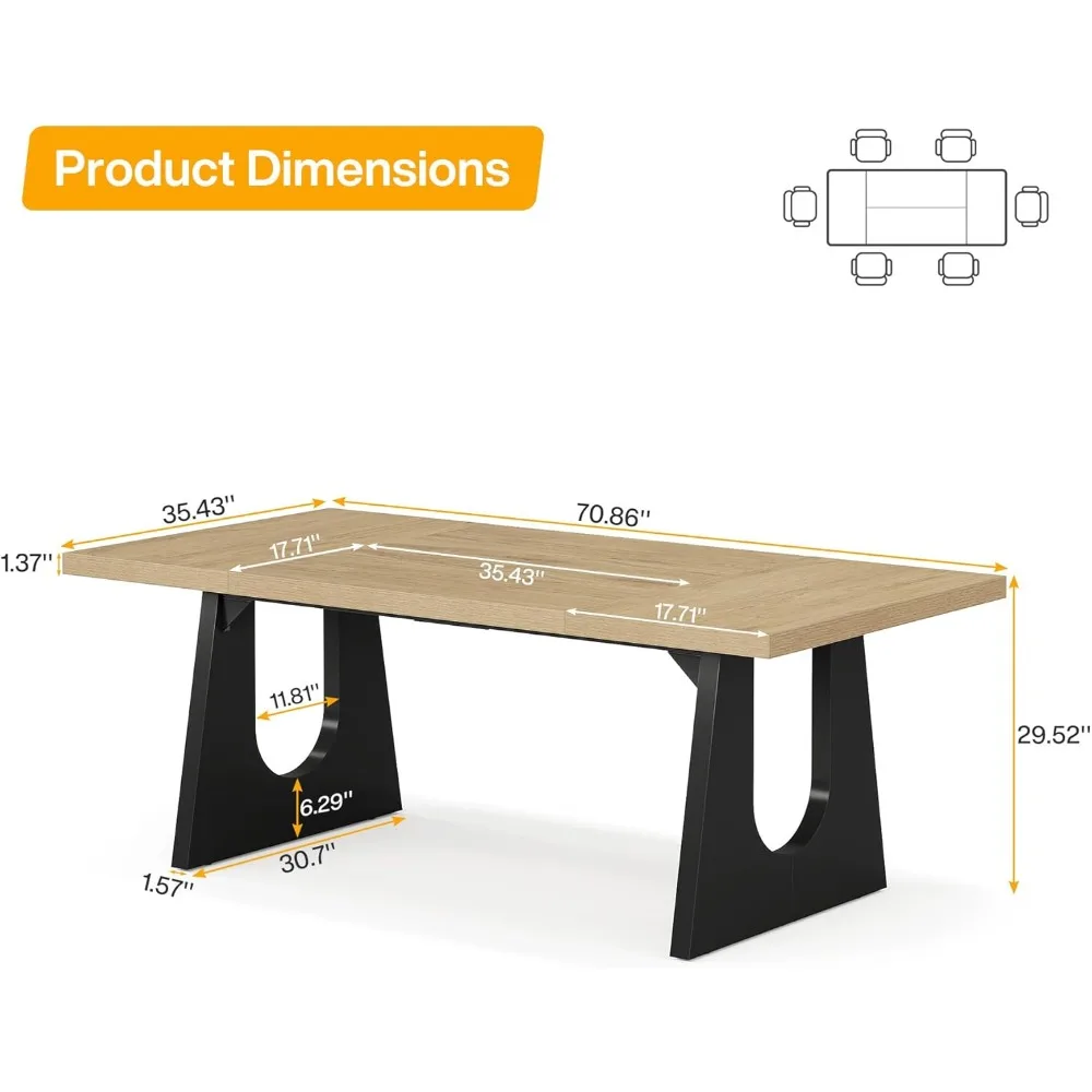 Large Conference Table, 70.9 Inches Rectangular Office Desk, Rustic Wood Conference Meeting Room Table for 6-8 People, Business