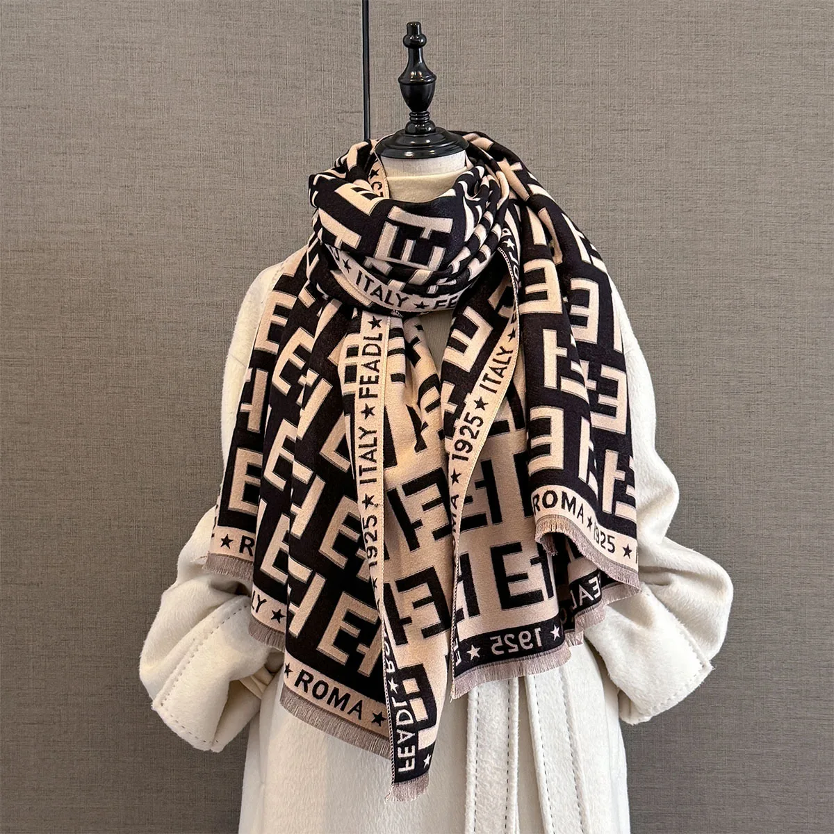 الدافئة تقليد معطف كشمير وشاح شال فاخر طباعة سميكة الباشمينا الشتاء بطانية يلتف Bufanda الحجاب عادية الشالات Echarpe #1