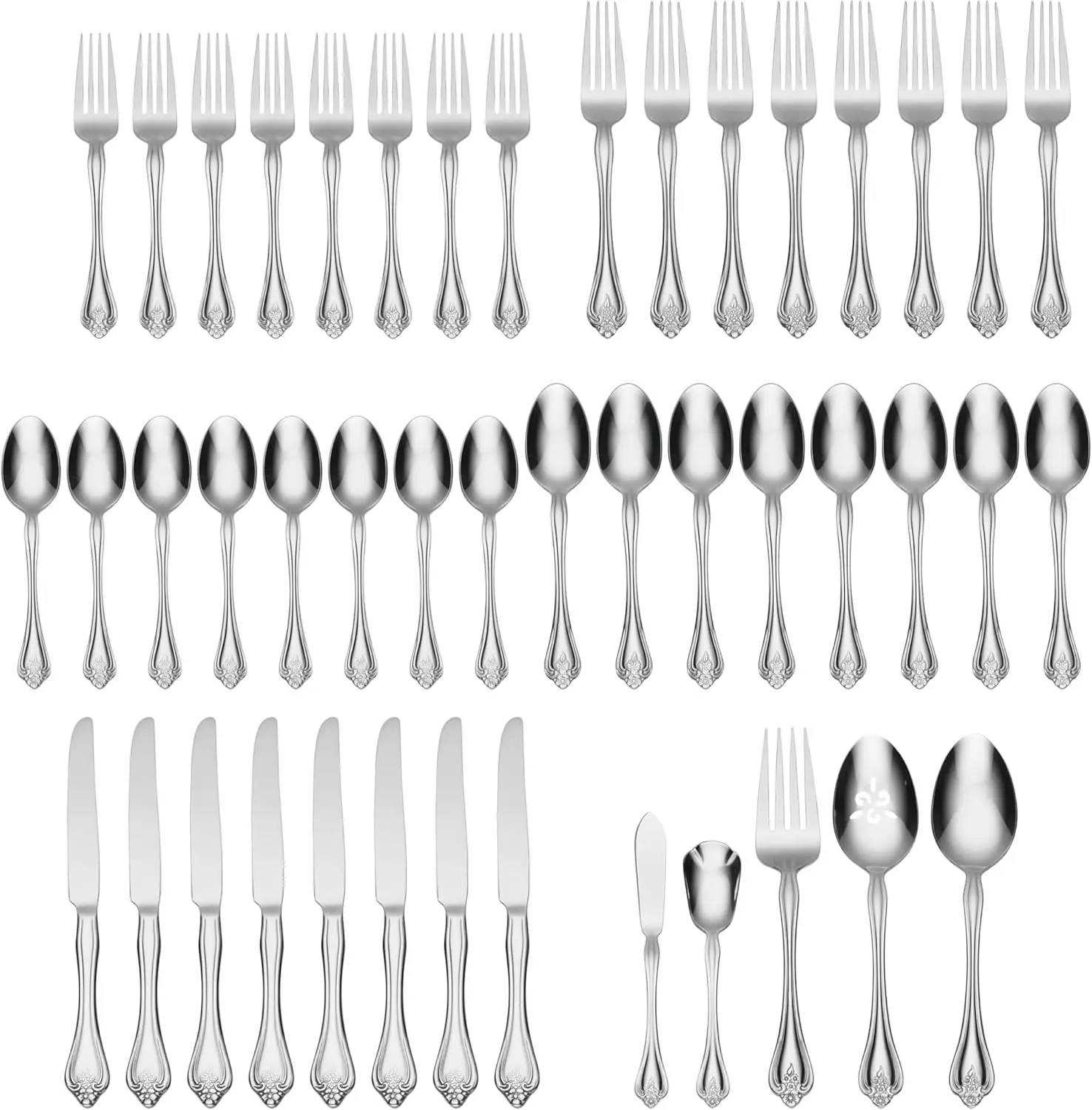45-Piece Stainless Steel Flatware Set, Service for 8, Dishwasher Safe, Everyday Silverware