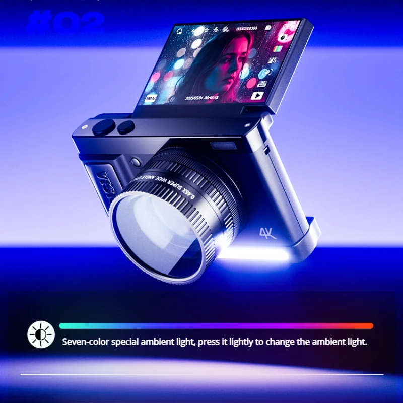 2025 New Aigo D9/E9 CCD Digital Camera, 64MP 4K HD 16X Zoom 270° Flip Screen, Retro Selfie Camera for Students Campus & Travel