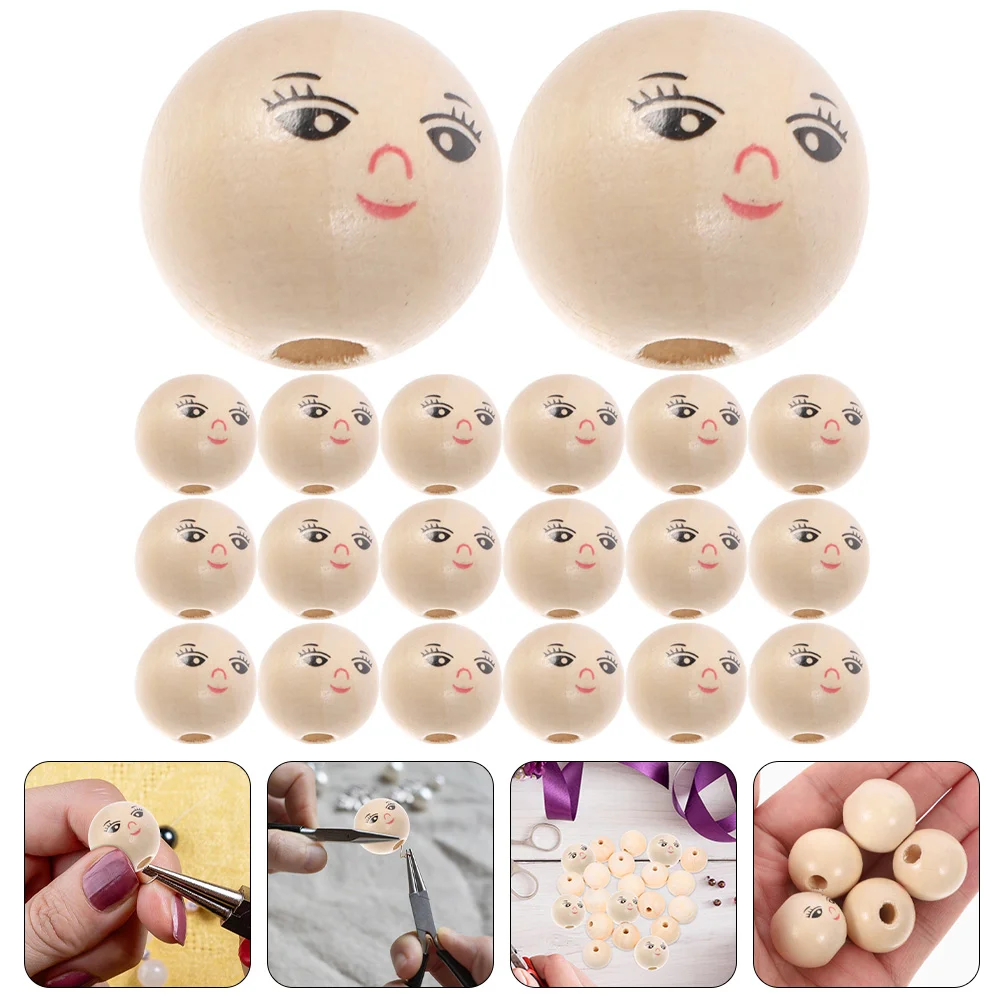 

50 Pcs Smiling Head Wooden Beads for Jewelry Making Crafts Unfinished Bracelets with Holes Child
