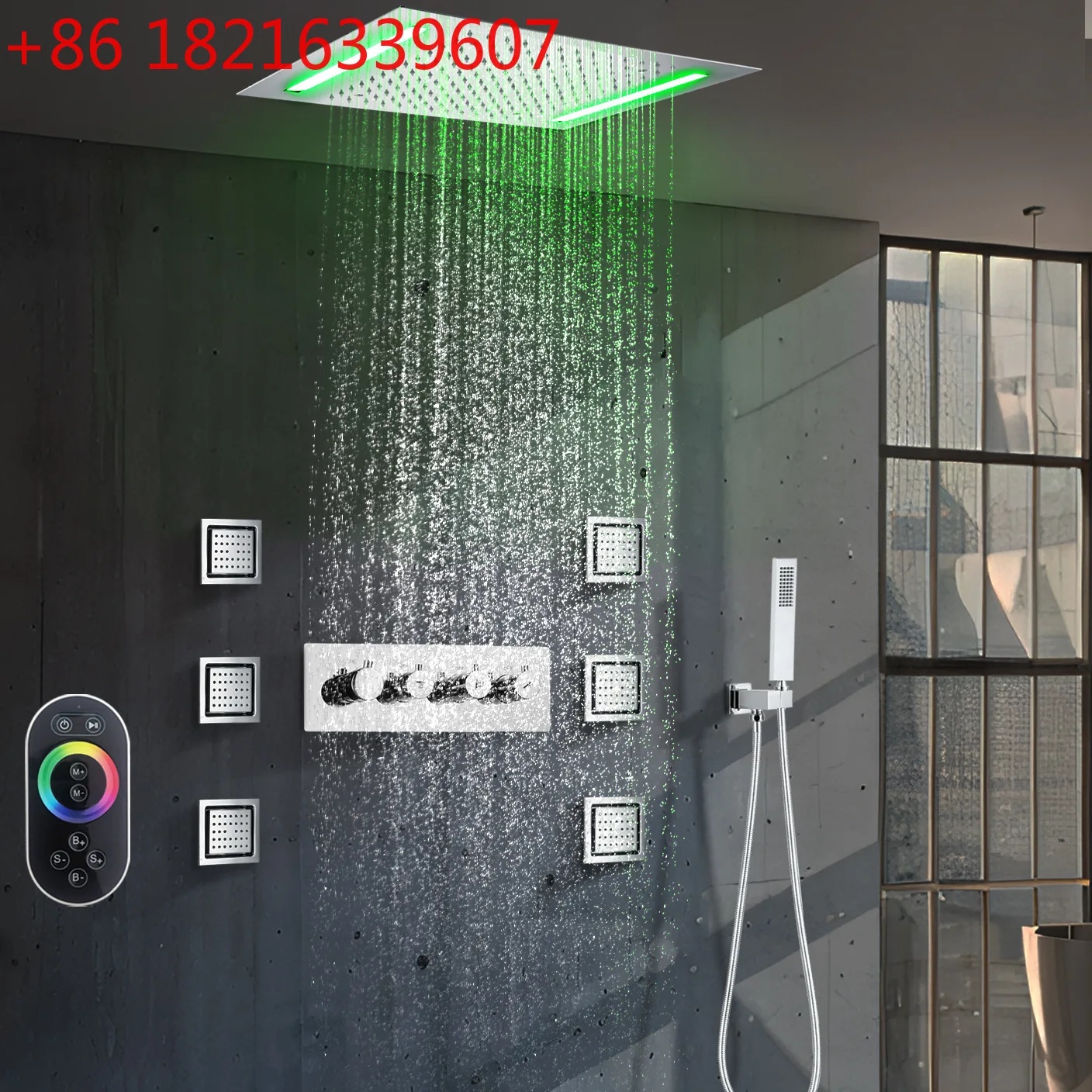 Bathroom light luxury LED concealed shower shower 500 * 360mm constant temperature large flow shower massage