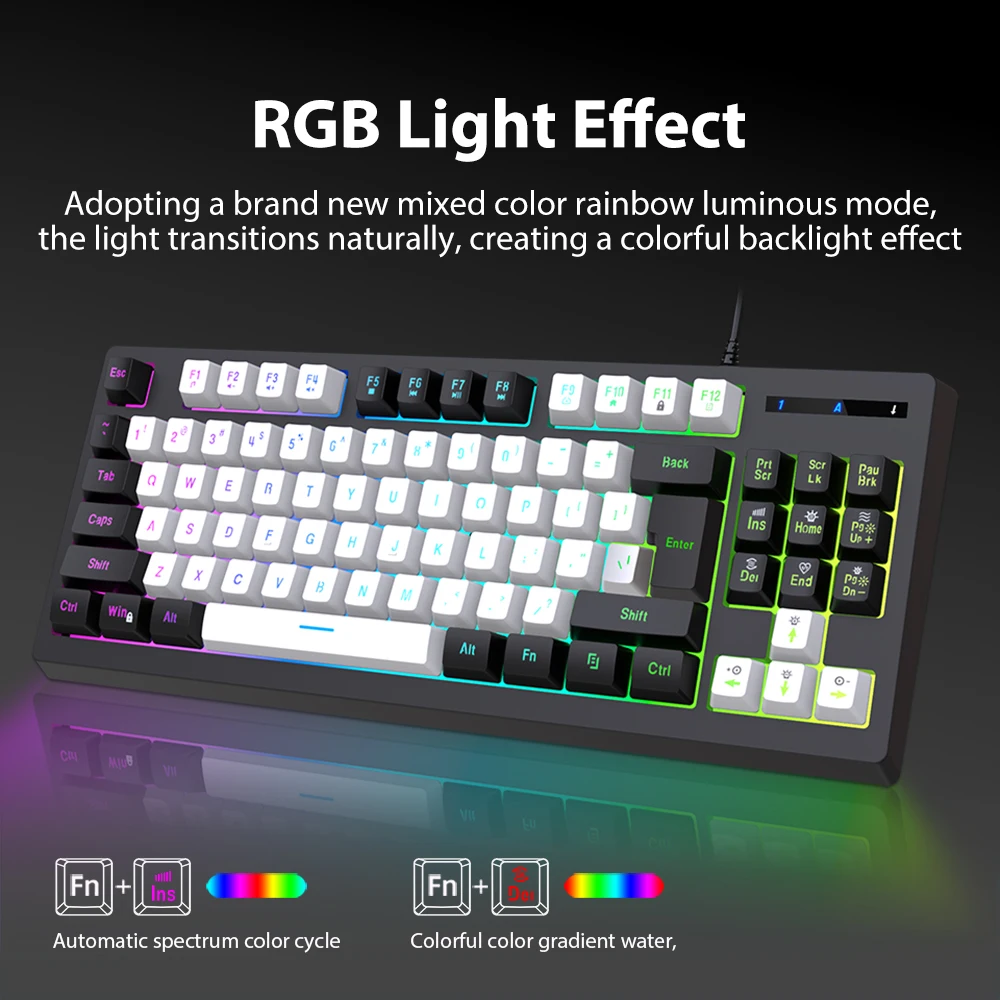 데스크탑 컴퓨터용 멤브레인 키보드, 노트북 PC, 유선 게임용 키보드, 87 키, RGB 오피스 게임, 기계식 느낌 키보드