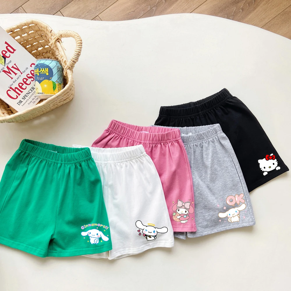 Kawaii Sanrio Hello Kitty Children Shorts Anime My Melody Cinnamoroll Summer Thin Cotton Loose Casual Sweatpants Children Gifts