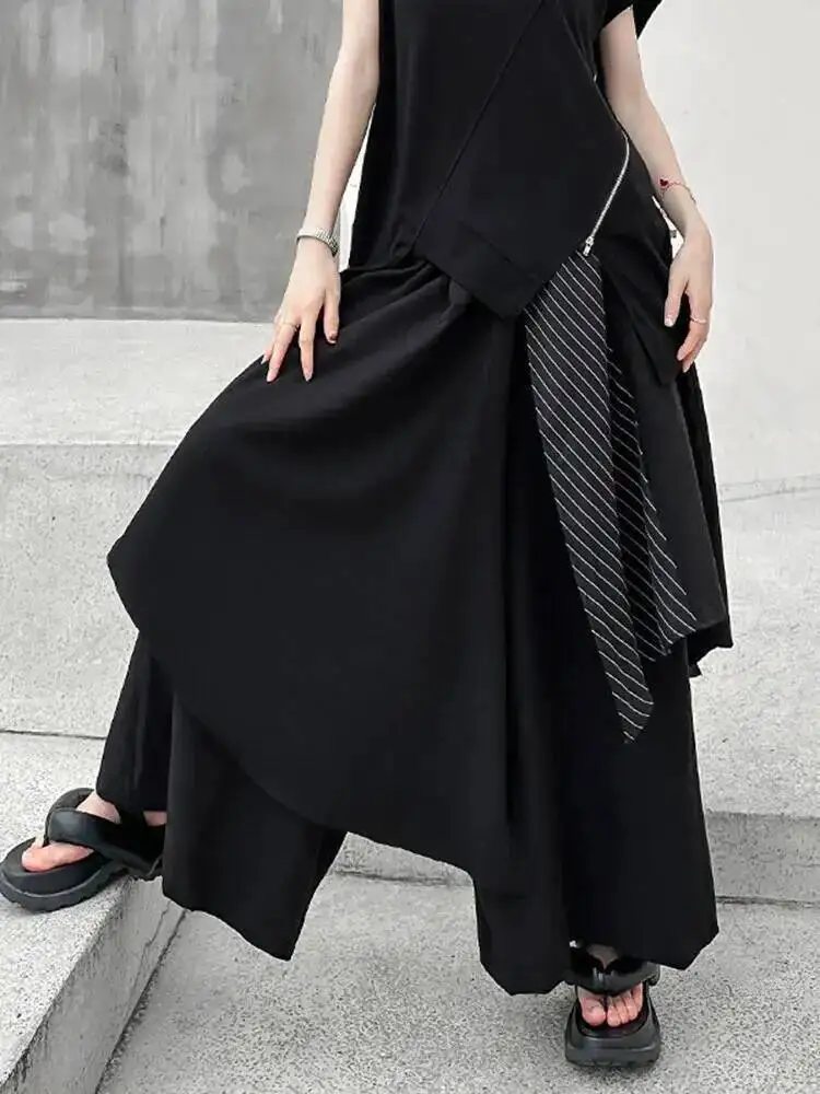 Black High Elastic Waist Striped Irregular Wide Leg Pants New Loose Fit Trousers Women Fashion Spring Autumn 2026 1DFZ6A