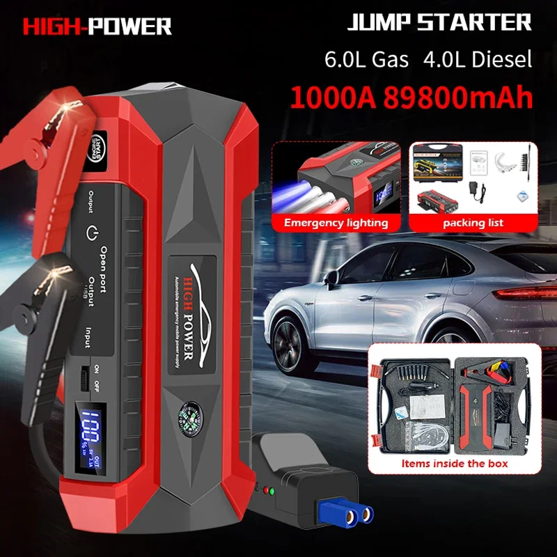 1000A Car Jump Starter 12V 89800mAh Power Bank Petrol Diesel Car Battery Charger Starting for Auto Battery Booster To Start Car