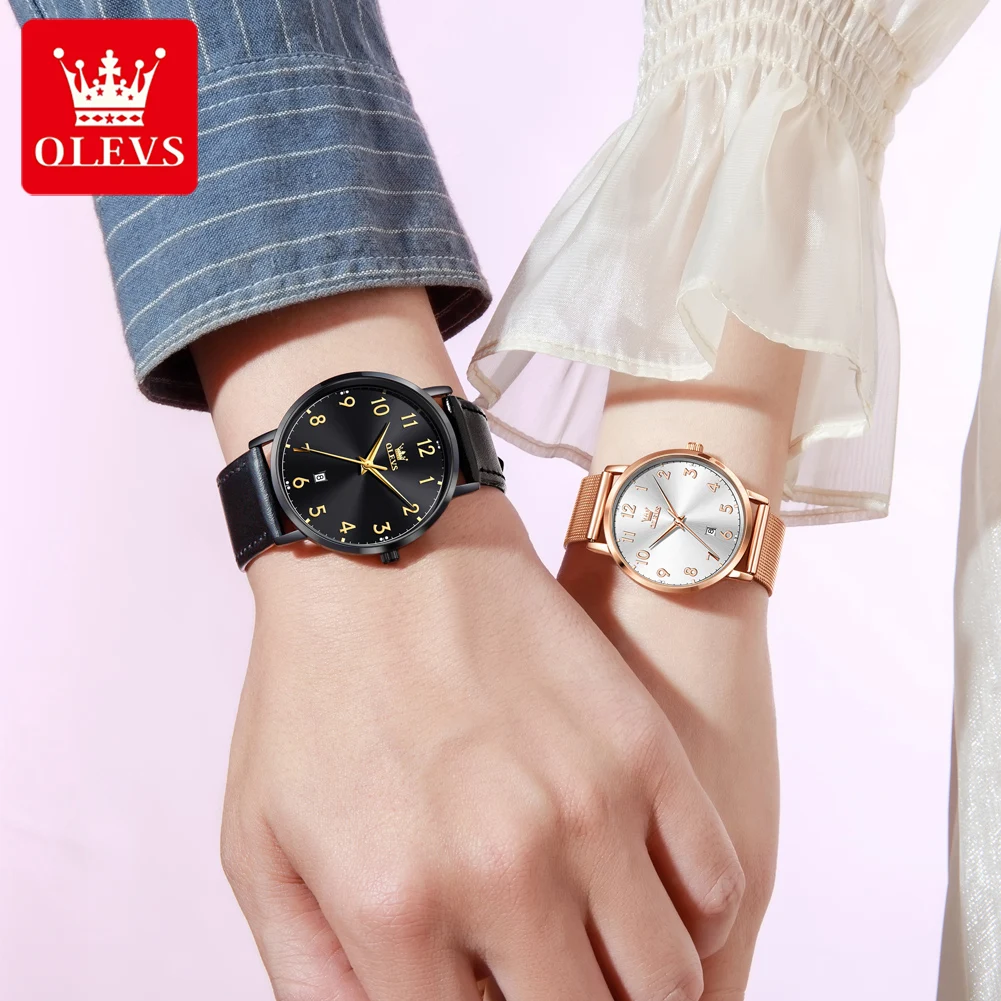 ساعات OLEVS للأزواج كاجوال تريند من الفولاذ المقاوم للصدأ ماركة أصلية كوارتز ساعة يد مقاومة للماء بمينا رفيع للغاية وتاريخ عصري #5