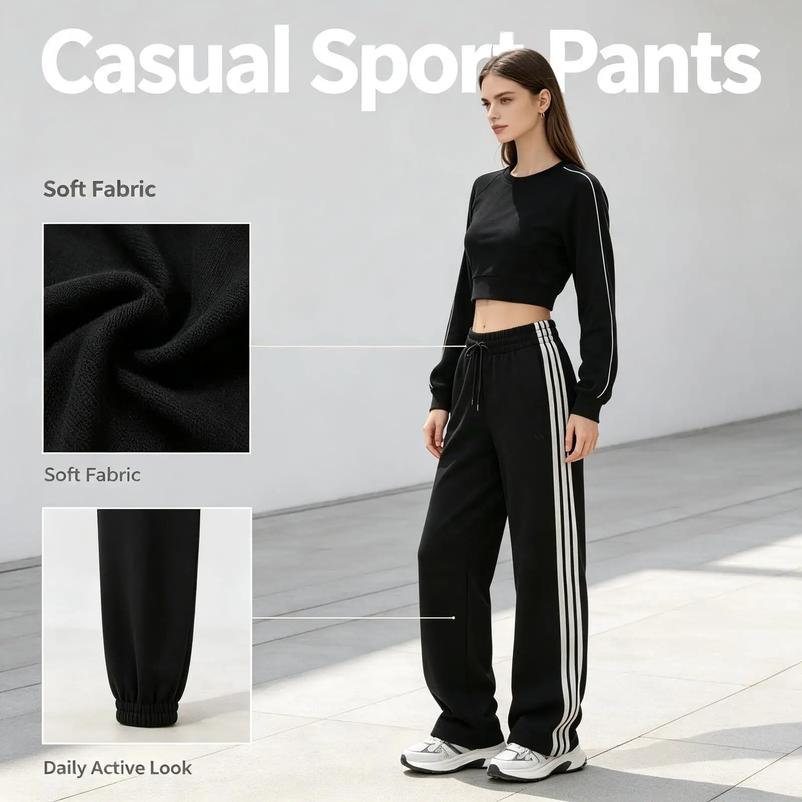Adidas Women's Sports Black Track Pants Women Side Stripe Soft Fabric Relaxed Straight Fit Casual Active Sport Pants Ks2819