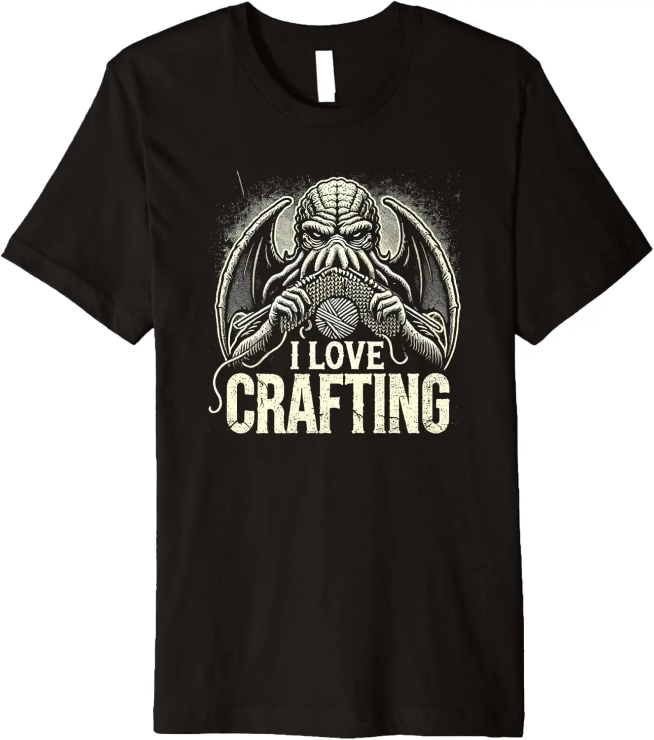 Cthulhu Adoro l'artigianato, maglietta premium Cthulhu dell'orrore cosmico vintage