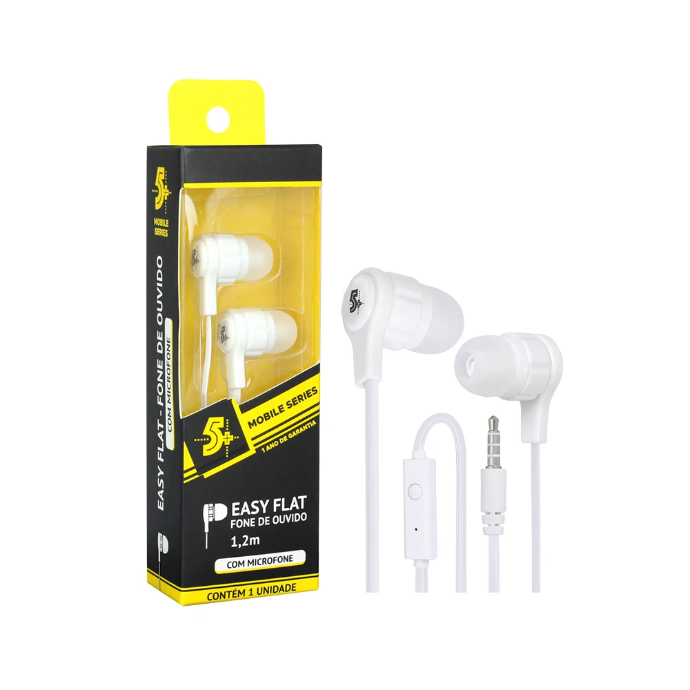 Easy Flat Earphone With Microphone 1.20m White-5 +