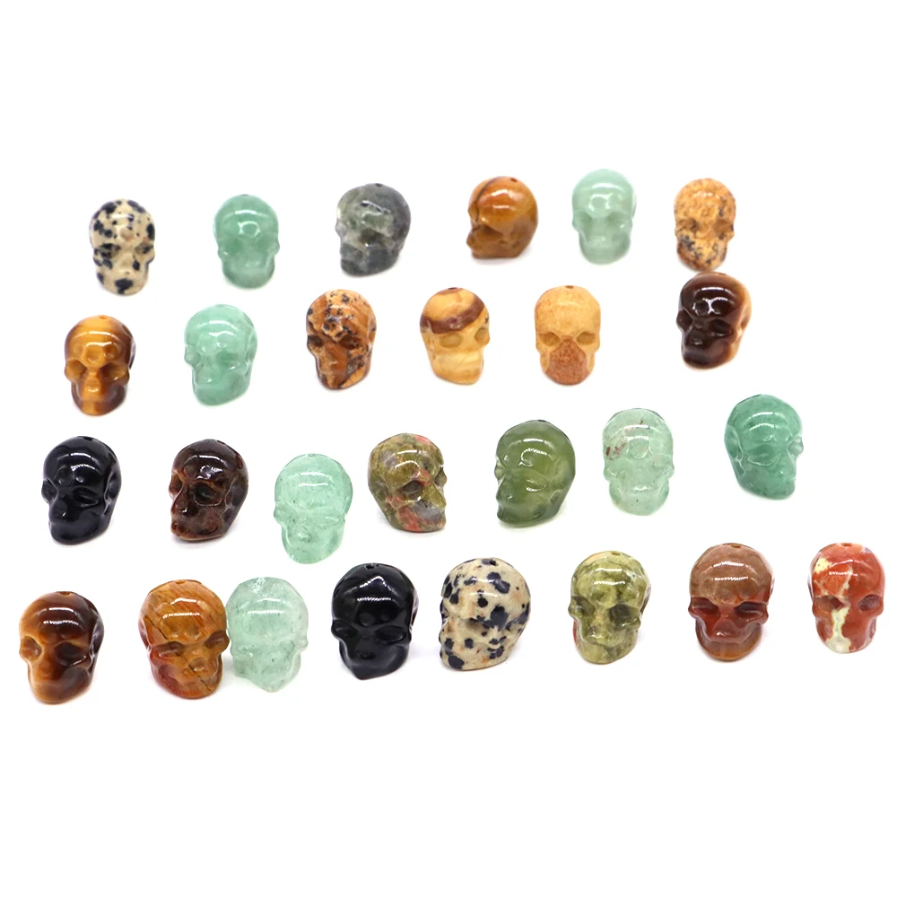 Mini Carved Skull Pendant Natural Stones Spacer Beads Crystals Figurine Halloween Loose Jewelry Making Bracelet DIY Accessories