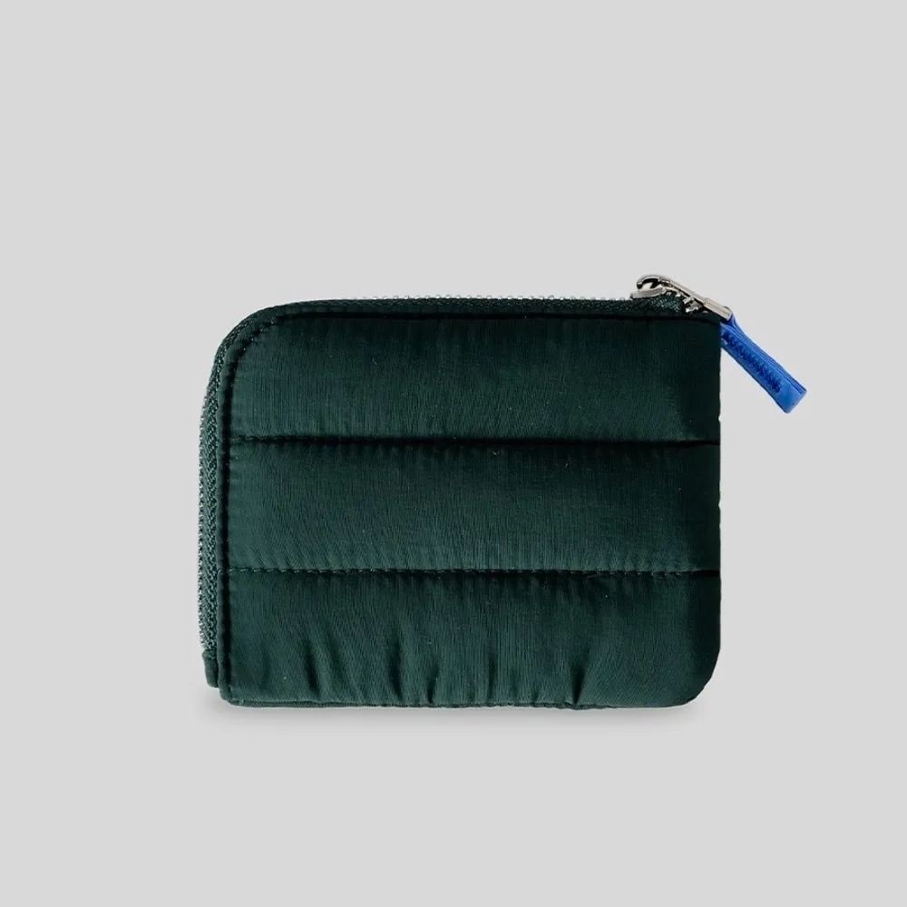 New Solid Color Quilted Coin Purse Ultralight Nylon Padded Wallet Portable Square Mini Card Holder