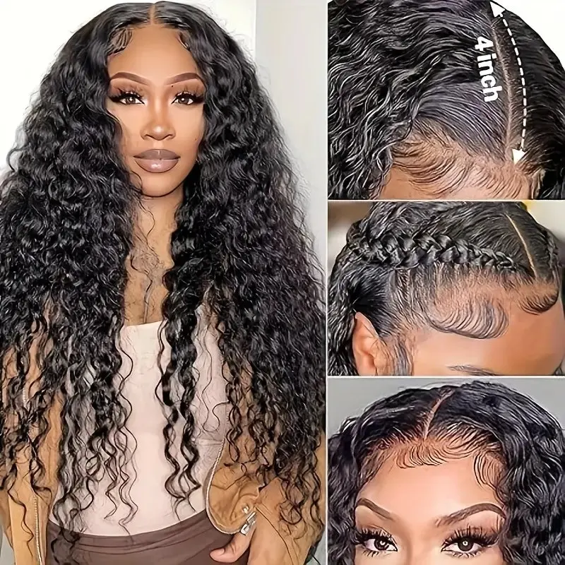 Rosabeauty 13x4 HD Deep Wave Lace Front Human Hair Wigs 250 Density 5X5 Preplucked Glueless Ready To Go Curly Wig 40 Inches