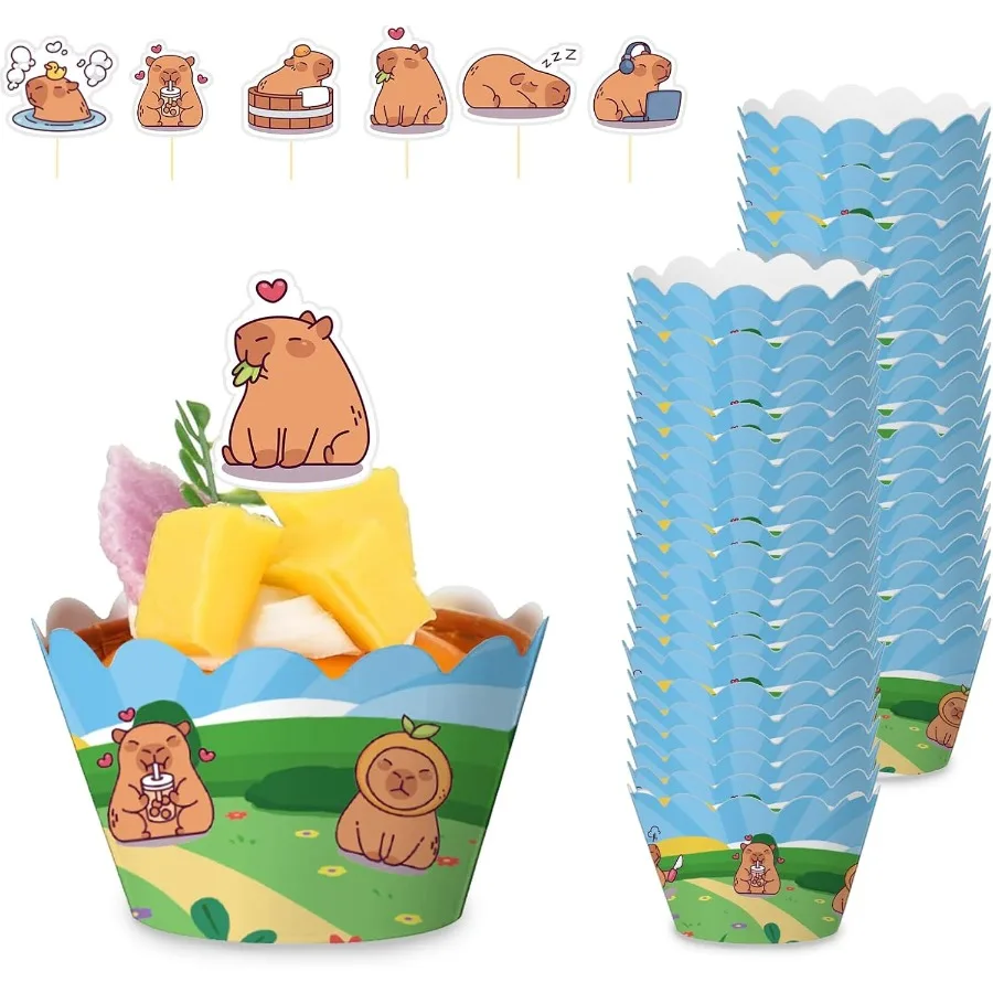 Juego de adornos y revestimientos para tarta de capibara, decoraciones de cumpleaños de capibara, fiesta de cumpleaños para Baby Shower, decoración festiva para fiesta de capivaras