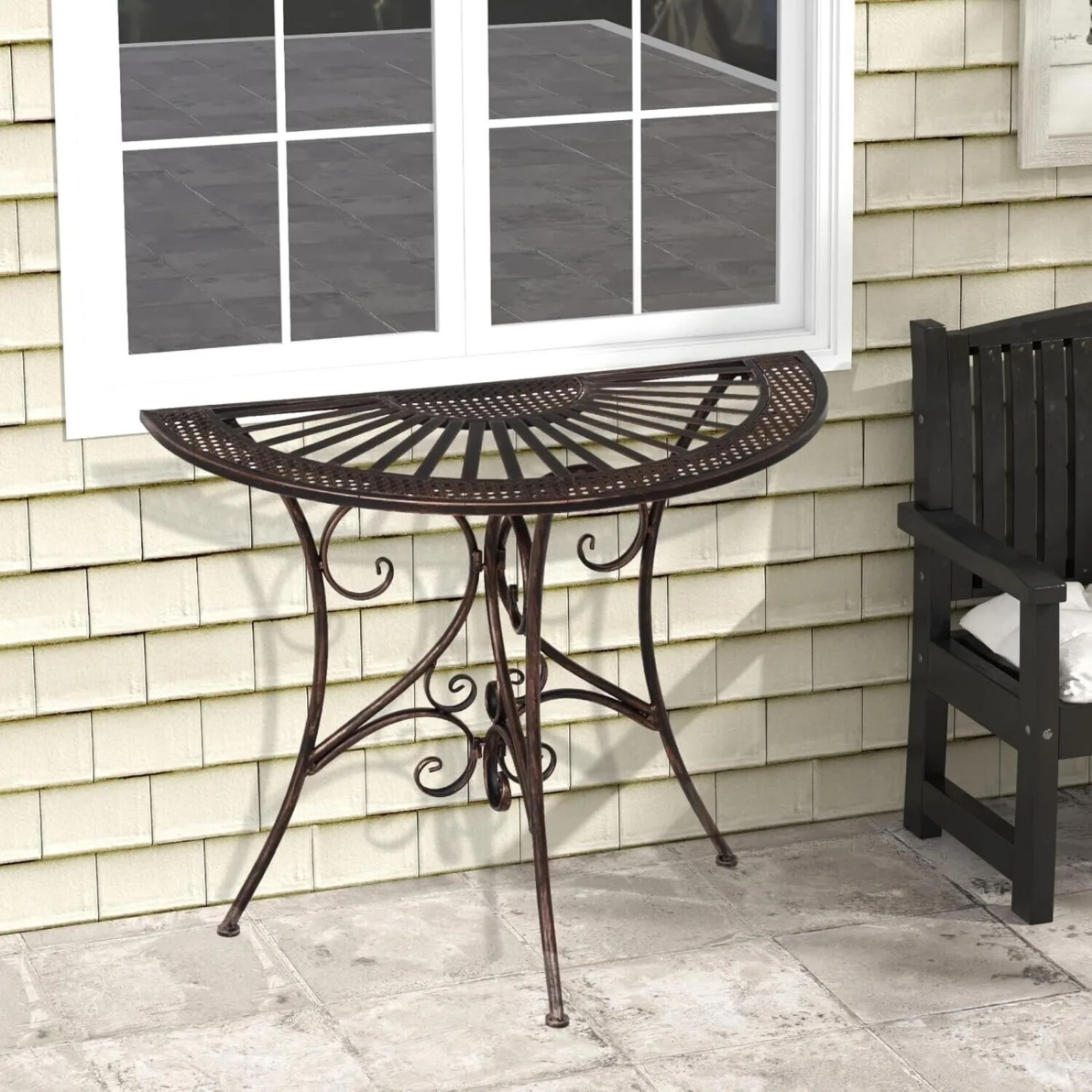 

US Terrace bistro table semi-circular moon console table metal side table indoor and outdoor-