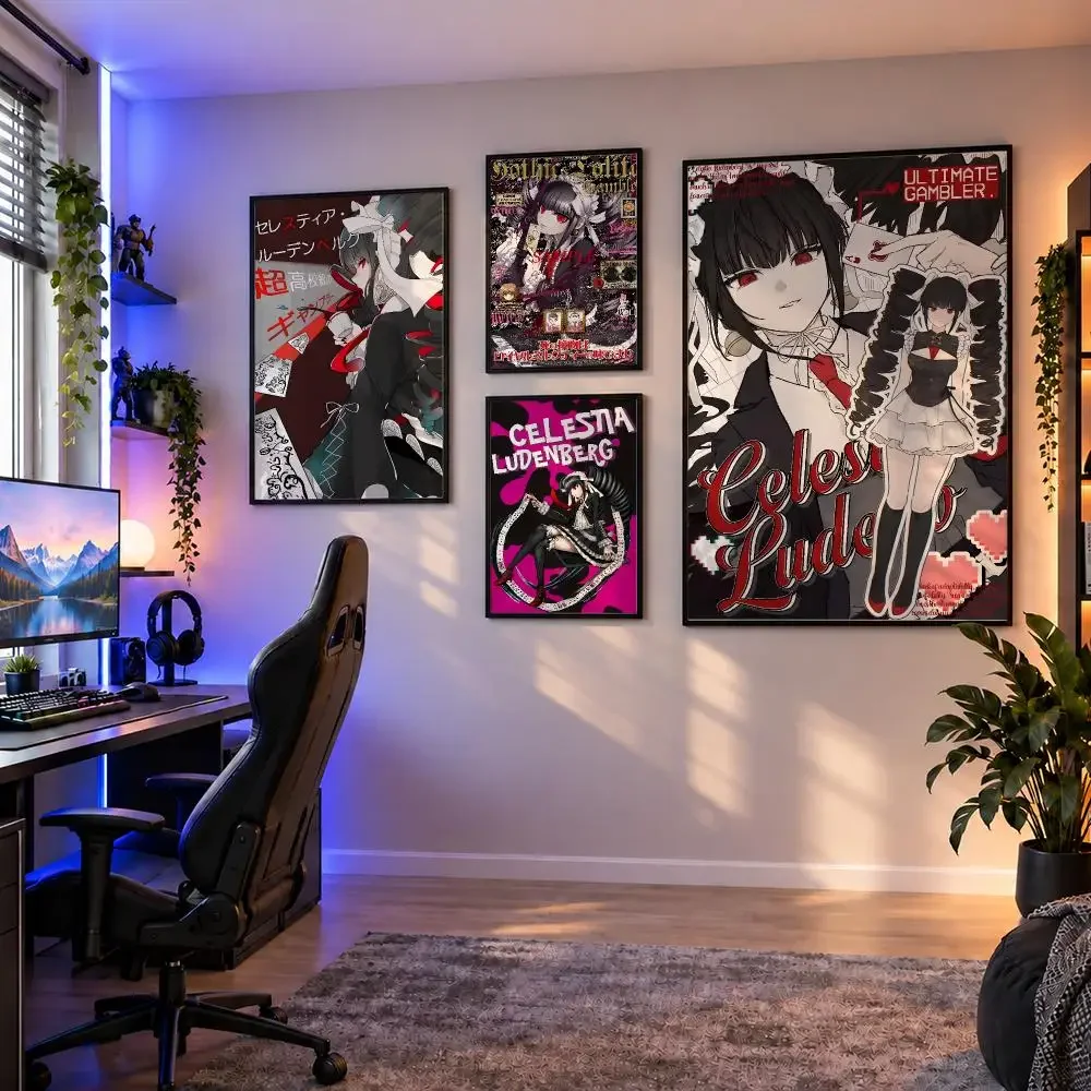 Game Celestia Ludenberg Danganronpa THH Poster Wall Art PP Waterproof HD Self Adhesive Modern Home Decor Living Room Apartment