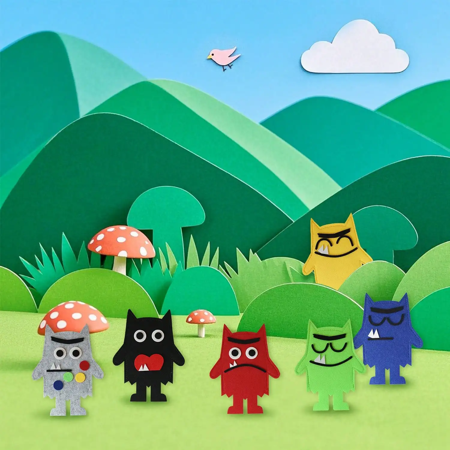 Emotionale Monster-Handpuppe, Filztafel-Geschichtenset, Geeignet für Vorschul- und Kindergarten-Geschichtenerzählen – Detail 1