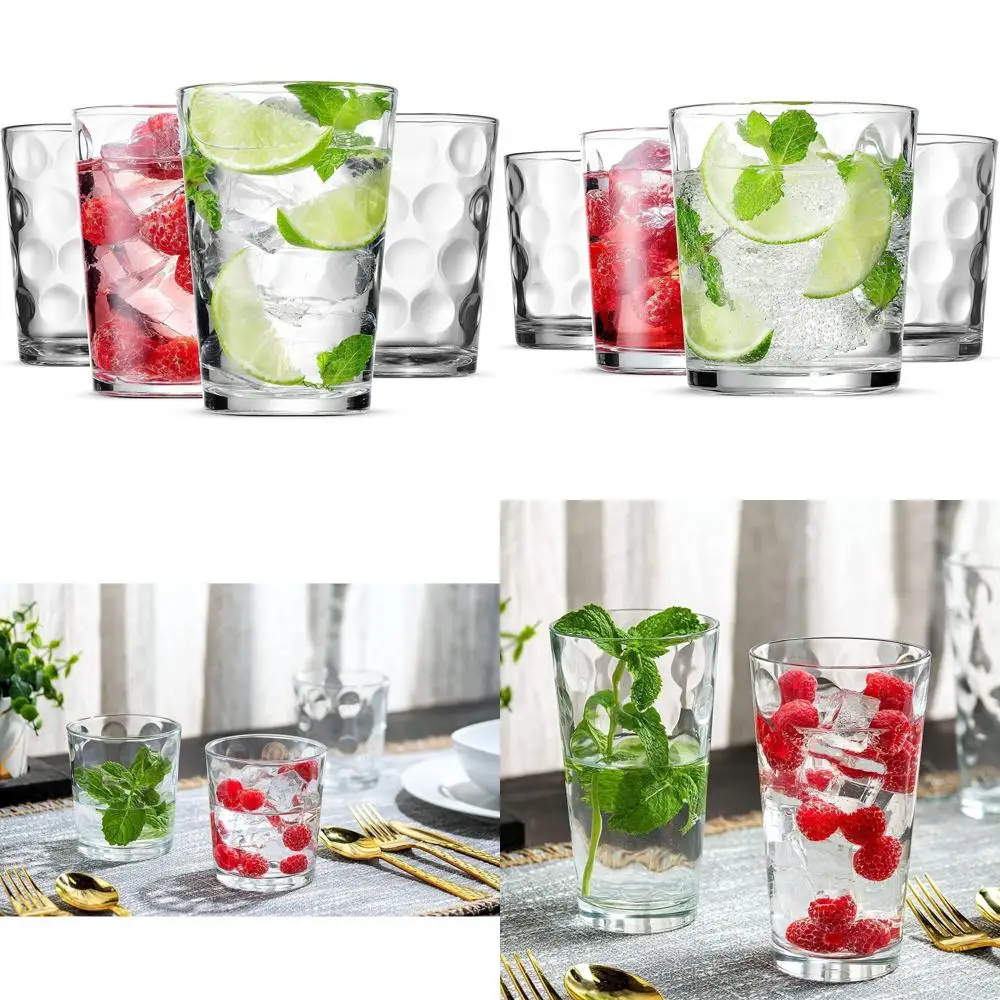 

Набор из 12 элегантных стеклянных стаканов: 4 хайбола, 4 дольфина, 4 стакана для сока, для коктейлей, воды, вина