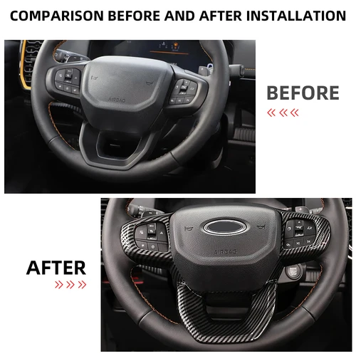 Imagen 2 del producto Para Ford Everest Ranger XL XLT XLS Sport Lariat Wildtrak 2023 2024 2025 cubierta de Panel de volante pegatina accesorios embellecedores